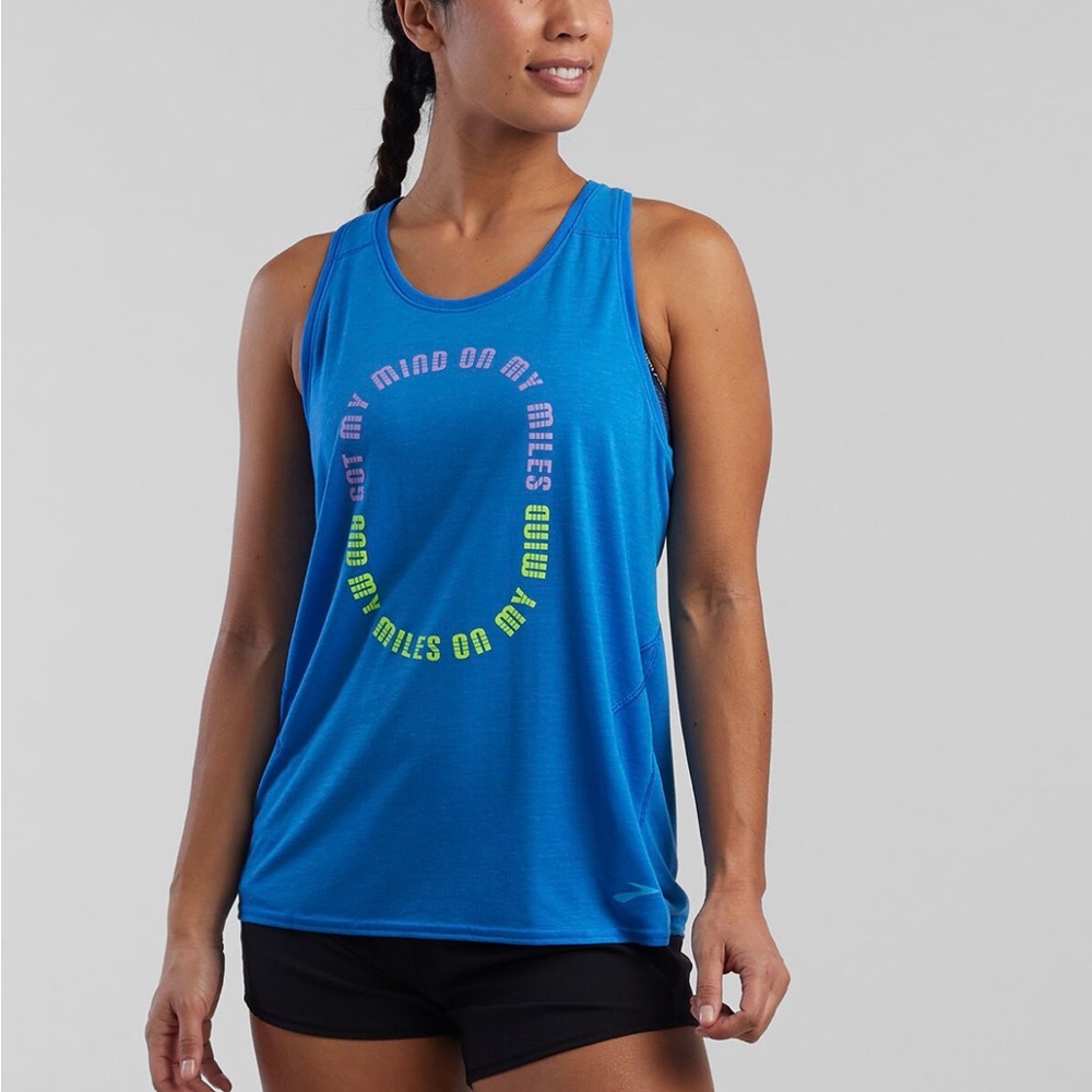 Brooks Blue Women's Running Tank Top with Neon Graphic